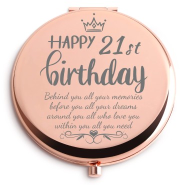 Dyukonirty 21st Birthday Gifts for Daughter Happy 21st Birthday Gift Ideas Unique Gifts Rose Travel Gold Compact Mirror Inspirational Gifts for 21 Years Old Girl for Graduation Gifts