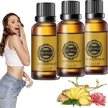 3PCS Ginger Oil for Weight Loss Belly Fat, Belly Off Ginger Massage Oil, Natural Ginger Essential Oil for Hair Growth,Fatigue Relief,Mood Lifting,Muscle Soreness and Swelling Relief