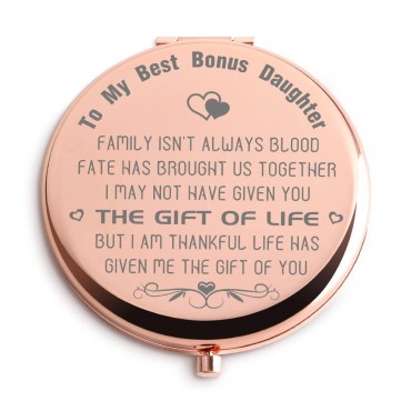 Bonus Daughter Gifts from Bonus Mom or Dad Rose Gold Compact Pocket Mirror Daughter Birthday Gifts Ideas Unique Gifts for Bonus Daughter for Wedding Engagement Christmas Graduation Gifts