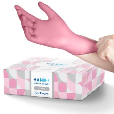 Hand-E Touch Pink Nitrile Disposable Gloves X-larg...