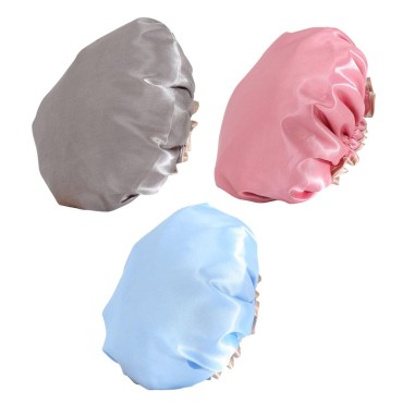 AHENOD Shower Caps for Women Reusable Waterproof, 3 Pack Double Waterproof Layers Bathing Shower Hat Hair Protection EVA Shower Caps, 3 Colors (Color 1)