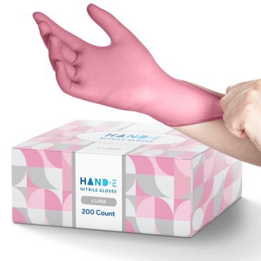 Hand-E Touch Pink Nitrile Disposable Gloves X-larg...