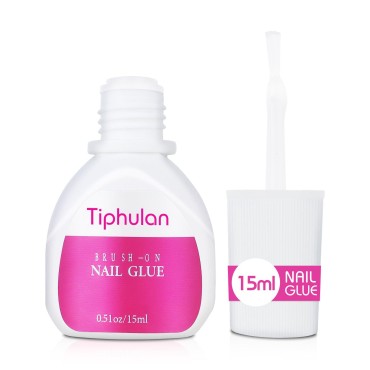 TIPHULAN 15ml 0.51Oz Super Large and Strong Nail Glue for Press On Nails, Acrylic Nails, Nail Tips - Professional Brush On Nail Glue Easy Application, Sturdy & Long-Lasting Fake Nail Glue