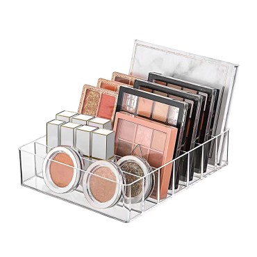WECHENG Makeup Organizer and Storage for Eyeshadow Palette and Lipstick, 7 Section Divided Clear Plastic Vanity Organizer for Drawer Bathroom Countertop Modern Cosmetics (7.48