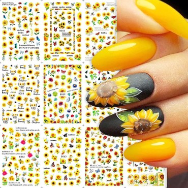 12 Sheets Sunflower Nail Stickers Decals Sunflower...