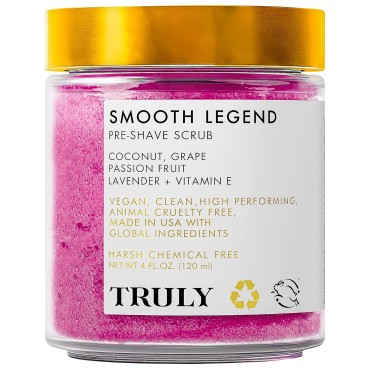 Truly Beauty Smooth Legend Pre-Shave Scrub - Exfoliator for Bikini Area with Ingrown Hair Treatment, Bikini Trimmer Body Scrub and Bikini Hair Removal Scrub - Bikini Exfoliating Scrub - 4 OZ