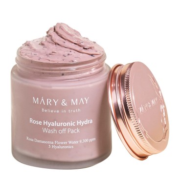Mary&May Vegan Rose Hyaluronic Hydra Wash Off Mask 125g, Clean Pores, Sebum Control, Longer hydration, Hyaluronic, Rose Petals, Clay Mask, Korean Facial Mask, marynmay