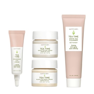 Earth To Skin Tea Time Starter Set: White Tea Cleanser (1.0 Fl Oz), White Tea Day Cream (0.5 Fl Oz), Black Tea Night Cream (0.5 Fl Oz), Chamomile Eye Cream (0.23 Fl Oz)