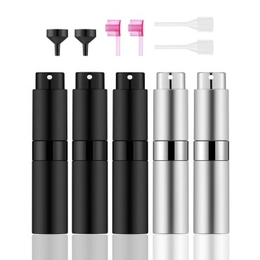 Lil Ray 8ML Perfume Travel Refillable Atomizer Spray Bottle (5pcs) Mini Portable Sprayer for Cologne (3 Matte Black&2 Silver)