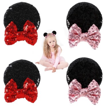 2 Pairs Sequin Mouse Ears Hair Clips Glitter Hair Bows Cute Mice Ears Clips Barrettes for Women Girls Hair Accessories Costume Party Favor Cosplay Christmas Decoration