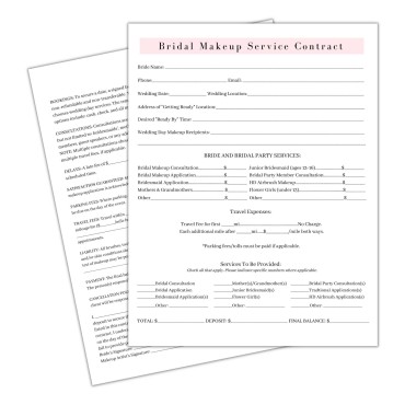 Bridal Makeup Service Contract | 50 Pack | 8.5 x 11