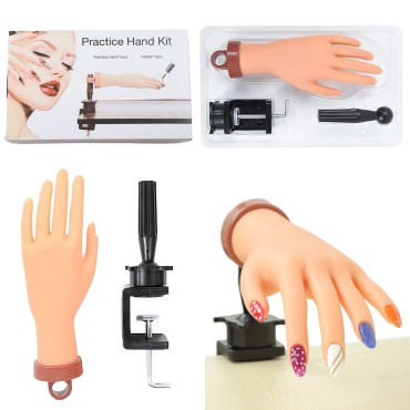 Practice Hand for Acrylic Nails,Flexible Nail Practice Hands Training Kits.Mannequin Hand for Nails Practice.Flexible Fingers Fake Training Hand,Reusable Nail Practice Hands Kit with Clamp.(Nude)
