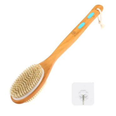 A-1ux Shower Brush with Soft and Stiff Bristles, Bath Dual-Sided Long Handle Body Brush, Back Scrubber Body Exfoliator for Wet or Dry Brushing