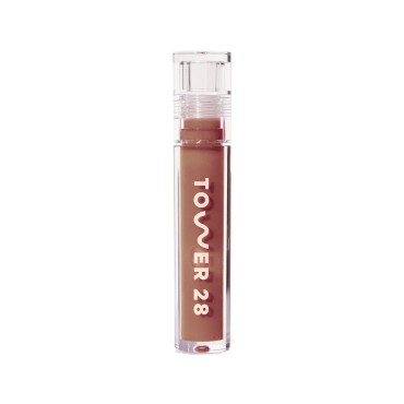 Tower 28 ShineOn Milky Lip Jelly, ALMOND | Non-Sticky, Vegan Lip Gloss in Milky Chocolate | Apricot and Raspberry Seed Oil | Moisturizing, Clean, Cruelty Free