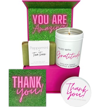 Boxzie Thank You Gifts for Women, Appreciation Gift Box Set, Cute Gratitude Basket Ideas - Thoughtful Candle Presents for Employee, Boss, Coworker, Hostess, Female, Secretary, Teacher, Friend