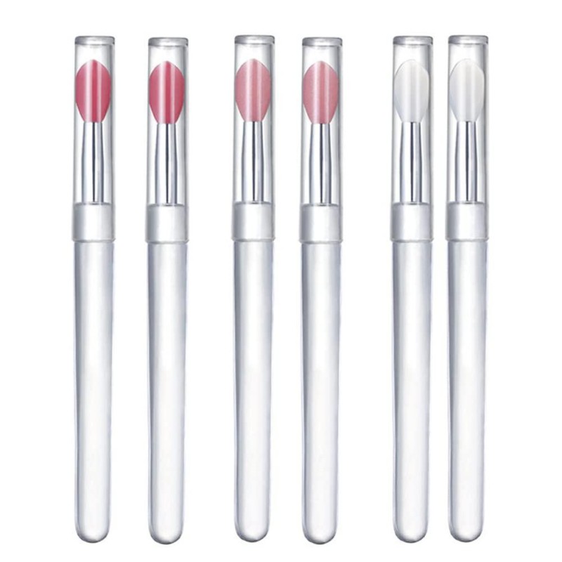 6Pcs Professional Silicone Lip Brushes with Lid Plastic Handle Lipstick Lip Gloss Makeup Silicone Brush Cosmetic Applicator Beauty Tool for Applying Lipstick Cream or Eye Shadow, 110MM