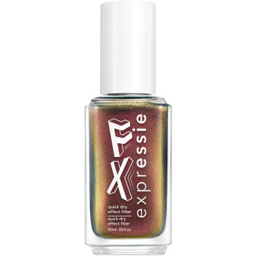 essie expressie™ nail polish, Oil Slick FX Top Coat, Expressie FX, teal to copper chrome glitter, 8-free vegan chrome, 8-free vegan 0.33 fl oz