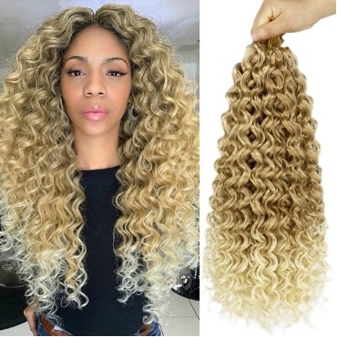 ENBEAUTIFUL 18 Inch 8 Packs Curly Crochet Hair Beach Curl Water Wave Crochet Hair Deep Wave Wavy Braids Curly Crochet Hair For Black Women(18inch, 8packs, 27/613)