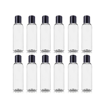 ljdeals 2 oz Clear Plastic Empty Bottles with Black Disc Top Caps, Refillable Containers for Shampoo, Lotions, Cream and more Pack of 10, BPA Free, Made in USA