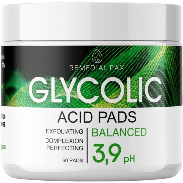 Glycolic Acid Resurfacing Pads for Face and Body - Exfoliating Facial Peel - Vitamins B5 C E, Green Tea - Glycolic Acid Face Wash - 60 Pre-Moistened Cotton Pads for Face Cleansing and Peeling