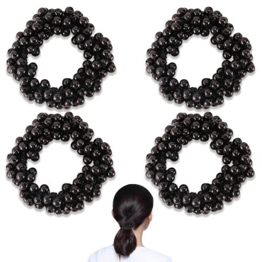 KuuGuu 4 PACK Pearl Hair Ties black Weave Hair Scrunchies Stretch Hair Rope Accessories for Women and Girls