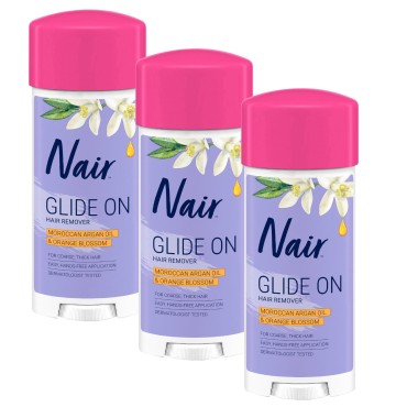 Nair Glide On Hair Removal Cream, Arm, Leg, and Bikini Hair Remover, Depilatory Cream, 3-pack, 3.3 oz Stick