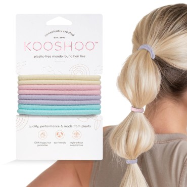 KOOSHOO Plastic-Free Mondo Hair Ties - Organic Cotton Hair Ties For Girls, Hair Ties For Thick Hair. No-Damage Hair Ties Made from Plants For Women, Toddlers, & Babies. Hair Accessories for Women. 8ct
