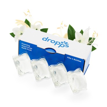 dropps Foaming Hand Soap Refills, 4 Pack: Jasmine Honeysuckle (Refill Pods) | With Aloe and Moisturizers | Makes 4 Bottles of Soap | Powered by Natural Plant-Based Ingredients