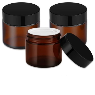 2 oz Amber Glass Jars with Lids, Bumobum 3 pack Sm...
