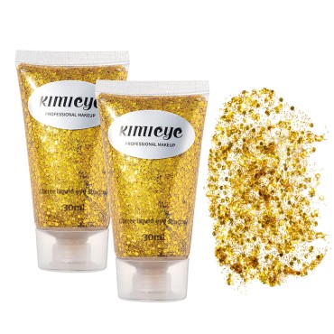 Body Glitter Makeup Set, 2Pcs Mermaid Sequins Face Glitter Gel Makeup for Body, Hair, Face, Nail, Eyeshadow, Long Lasting Waterproof Liquid Glitter Gel Total 10 Colors Available (#3 Gold, 2PCS)