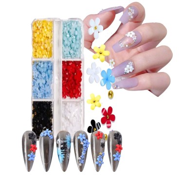 3D Floral Nail Art Charm, 6 Cells Mixed Size Acryl...