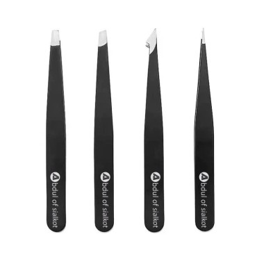 Abdul of Sialkot Eyebrow Tweezer Set for Women & Men - Professional Slant and Pointed Tweezers Set with Case - Precision Tweezers Kit for Facial Hair, Splinter and Ingrown Hair Removal (Black 4 piece)