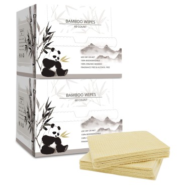 WOWOTEX Bamboo Disposable Face Towel Biodegradable Large Dry Face Wipes 120 Count/2 Box Extra Thick Soft Clean Facial Towels for Sensitive Skin, Makeup Removing, Facial Cleansing, Nursing, Travel