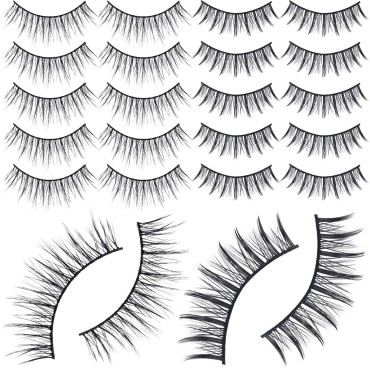 13 mm10 Pairs Fake Lashes, PAGOW Natural Look False Eyelashes Reusable, Soft Doll Lashes for Small, Mono Lid, Almond Eyes 2 Styles