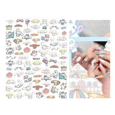 Cute Cinnamoroll Nail Stickers, Cartoon 3D Self-Adhesive Kawaii Anime Nail Sticker for Women Girls Kids Nail Gifts