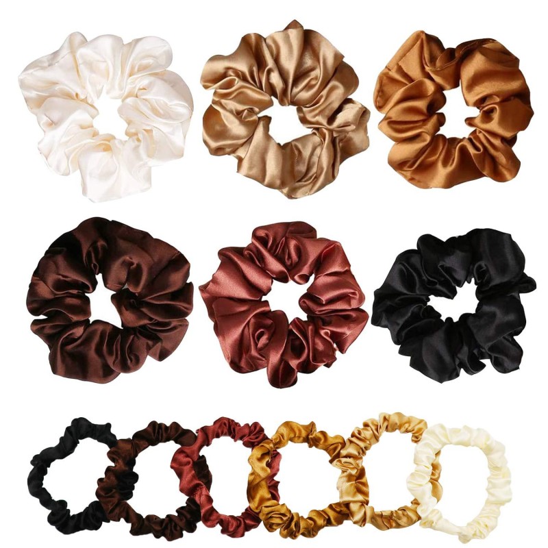 12 Pack Satin Hair Scrunchies for Girls and Ladies?6 Small Satin Ponytail Holder Bands and 6 Big Satin Elastic Hairbands,Hair Accessories for Thick and also Thin Hair.