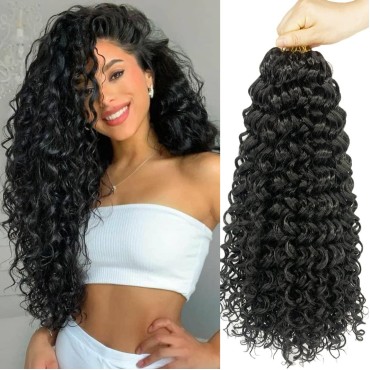 ENBEAUTIFUL 18 Inch 8 Packs Curly Crochet Hair Beach Curl Water Wave Crochet Hair Deep Wave Wavy Braids Curly Crochet Hair For Black Women(18inch, 8packs, 1b)