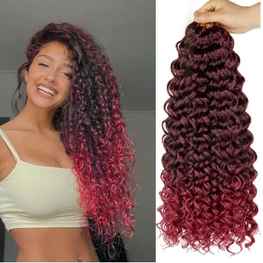 ENBEAUTIFUL 18 Inch 8 Packs Curly Crochet Hair Beach Curl Water Wave Crochet Hair Deep Wave Wavy Braids Curly Crochet Hair For Black Women(18inch, 8packs, TBUG)