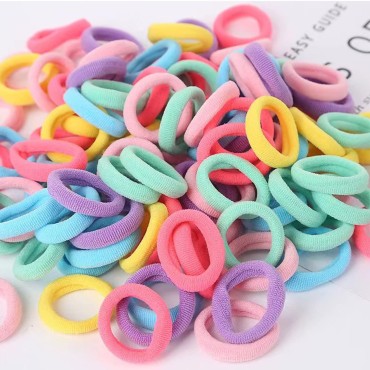 AHENOD 100PCS Small Hair Ties, Seamless Elastic Ponytail Holders, Baby Elastics Hair Bands, Cotton Toddler Hair Ties for Girls and Kids (Multicolor)