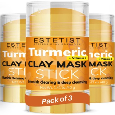ESTETIST Turmeric Vitamin C Clay Face Mask Stick Set For Dark Spots Oil Control and Balance Facial Mask Deep Pore Cleanser Blackhead Remover Anti-Acne Treatment for All Skin Types Gift Pack of 3