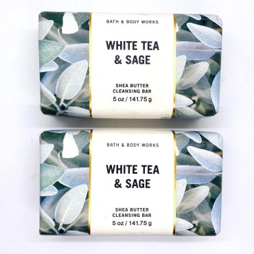 Bath & Body Works WHITE TEA & SAGE Shea Butter Cleansing Bar - Lot Of 2 - Full Size