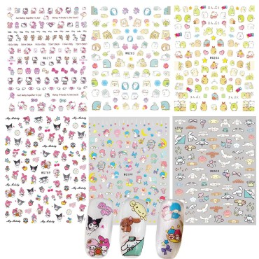 6 Sheets Mixture Cute Kawaii Cartoon Nail Art Stickers Decal for Nail Art,3D Self Adhesive Nail Design Nail Art Supplies Cute Nail Decals for Women Girls Kids……