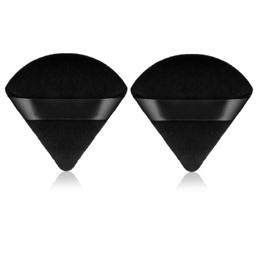 Sibba 2 Pieces Triangle Cosmetic Loose Powder Puffs Washable Reusable Soft Plush Foundation Sponge for Face Body Wet Dry Makeup Tool (2Pcs Black)