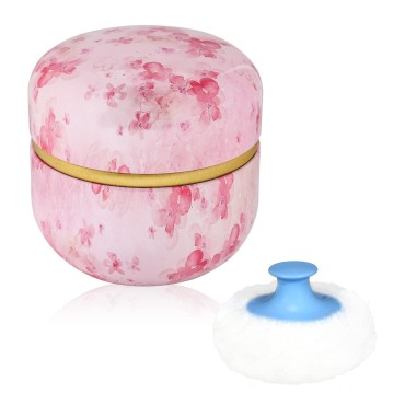 WEMEGA Body Powder Case with Powder Puff Powder Container Tea Box for Baby and Women Powder Puff and Powder Case for Travel (Pink Flower)