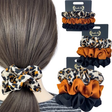 Firecolor Chic 9 Pcs Satin Silk Scrunchies Hair Ties Ropes Scrunchy Hair Strong Elastics Bands Ponytail Holder Elegant Fancy Pack of Neutral Sturdy Hair Accessories Women Girls No Damage(L+M+S, Set 2)