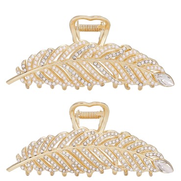 Rhinestone Hair Clips Pearl Leaf Shape Metal Hair ...