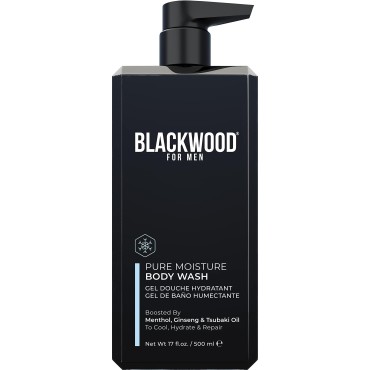 Blackwood For Men Pure Moisture Body Wash - Natural Vegan Formula for Sensitive Skin and Workout Recovery - Infused with Ginseng & Menthol - Sulfate Free, Paraben Free, & Cruelty Free (17 Oz)
