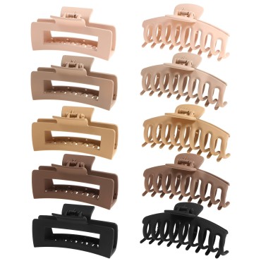 SHALAC Large Claw Clips for Thick Hair, 10 Pack 4.4 Inch, Nonslip Clips Big Hair Claw, Multi Color Hair Accessories for Women Girls (A. Flesh, Wheat, Light Khaki, Chocolate, Black)