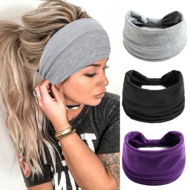 GORTIN Boho Headbands Leopard Hair Bands Knoted Turban Headband Stretch Twist Head Wraps Stripe Cloth Head Bands for Women and Girls 3 Pcs (X-Solid Color Set 3)