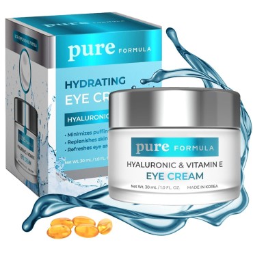 Pure Formula Hyaluronic Acid & Vitamin E Eye Cream - For Dark Circles and Puffiness, Moisturizing & Anti-aging Under Eye Cream - Cruelty Free Korean Skin Care For All Skin Types - 1.0 Fl. oz/ 30ml